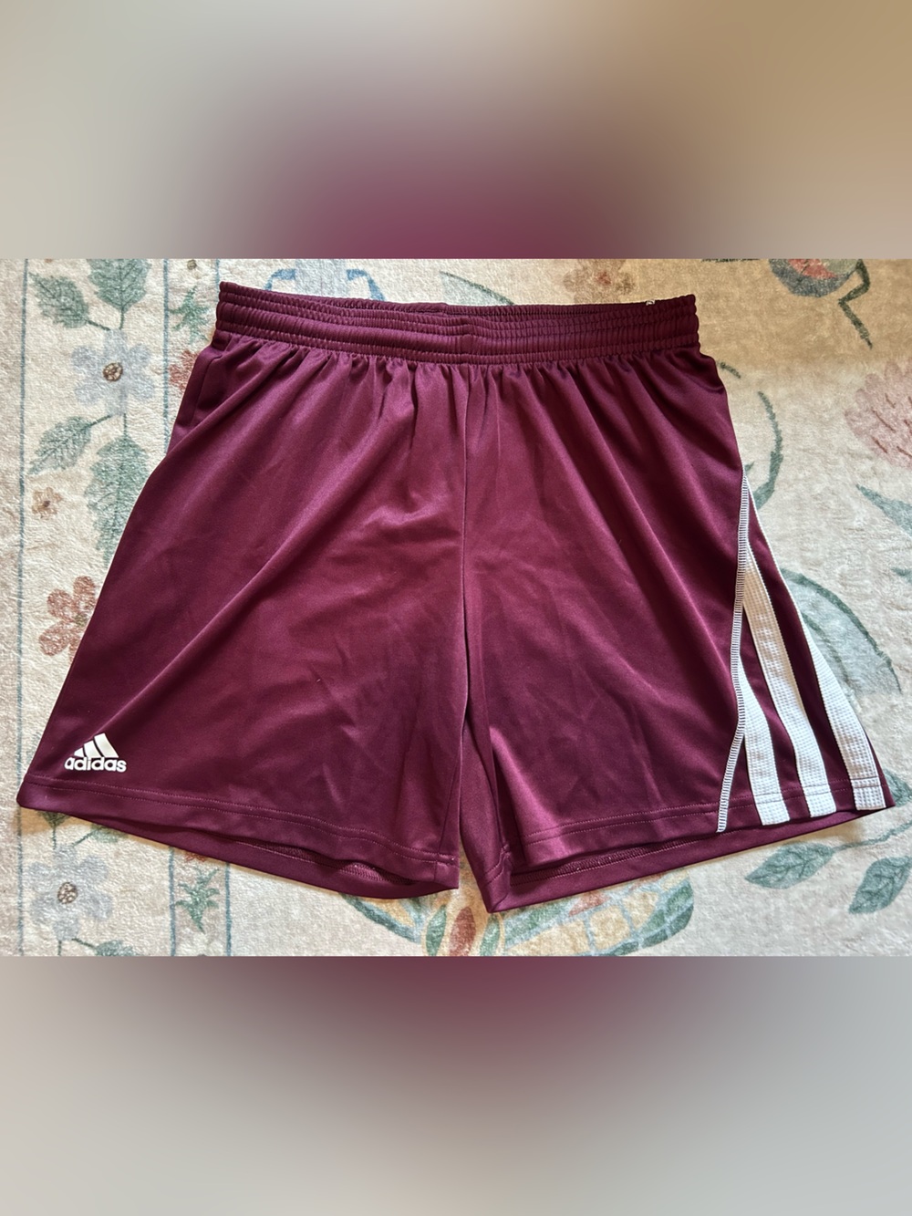 adidas Maroon Athletic Shorts with White Stripes